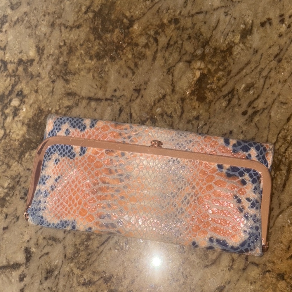 HOBO Orange and Blue Wallet with Snakeskin Pattern